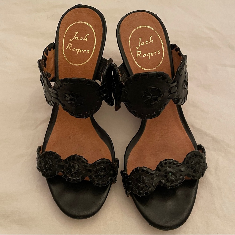 Jack Roger black leather Lauren wedges